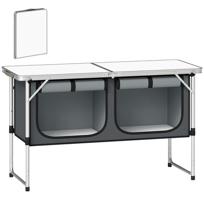 Outsunny Camping Cupboards Folding Portable Aluminium Camp Cook Station with Storage Cupboard for Outdoor BBQ 