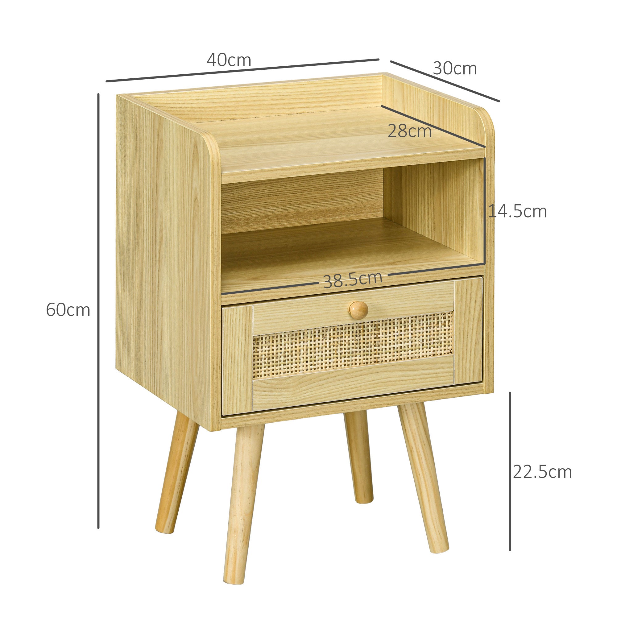 HOMCOM Set of Two Rattan Weave Bedside Tables - Wood Effect 