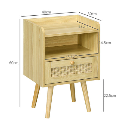 HOMCOM Set of Two Rattan Weave Bedside Tables - Wood Effect 