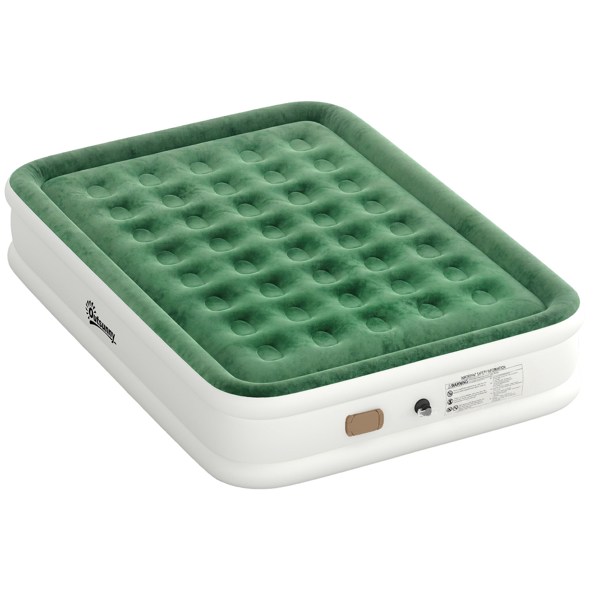 Outsunny Inflatable Mattress, Double Air Bed with Built-in Electric Pump, 3 Mins Inflation, Flocked Surface, Dark Green 