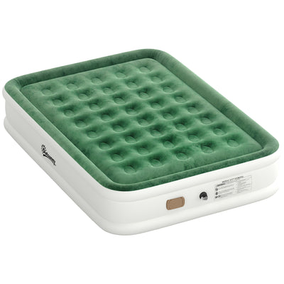 Outsunny Inflatable Mattress, Double Air Bed with Built-in Electric Pump, 3 Mins Inflation, Flocked Surface, Dark Green 