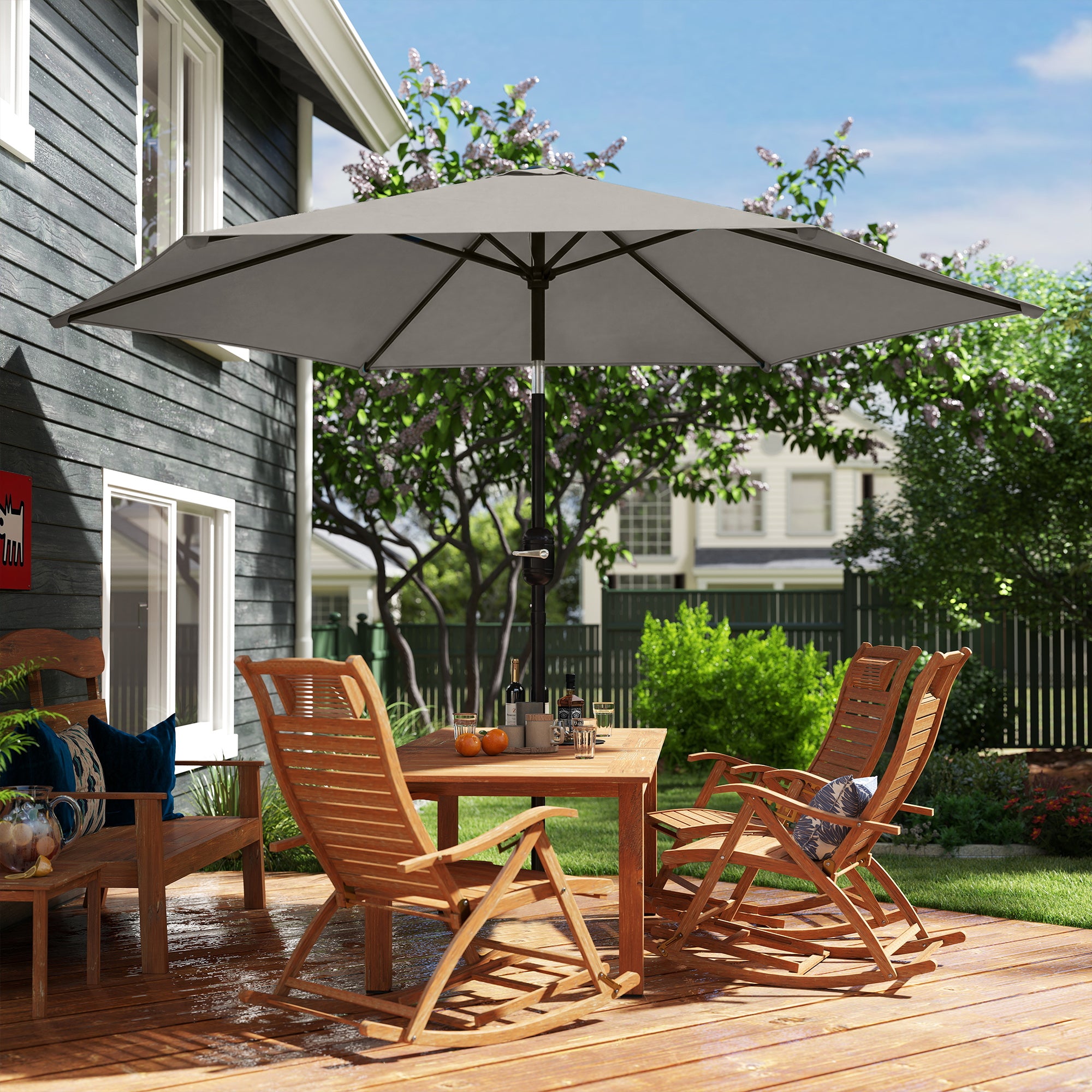 Outsunny 2.6 m Garden Parasol Umbrella with Aluminium Pole, Outdoor Patio Umbrella with Tilt and Crank, Vent, Light Grey 