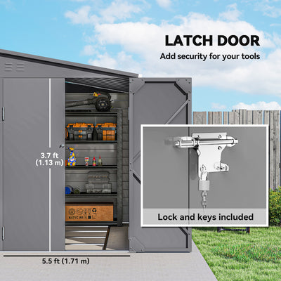 Outsunny 5 x 9ft Galvanised Metal Garden Shed with Foundation Kit, Outdoor Lean-to Shed, Tool Storage House with Lockable Doors, Gloves and 2 Air Vents for Patio, Garden, Grey 
