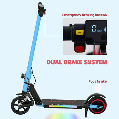 SPORTNOW Folding Electric Scooter for Kids Age 6-14 with Dual Brakes, Front Suspension, LED Colourful Lights and Display, 6.8kg Lightweight Aluminium E Scooter, Up to 14 KM/H & 6 KM, Blue 