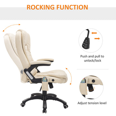 HOMCOM Executive Office Chair with Massage and Heat, High Back PU Leather Massage Office Chair with Adjustable Height, Beige 