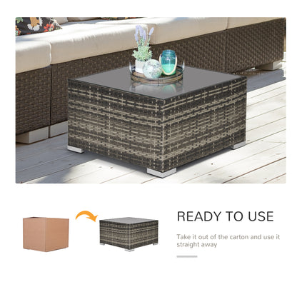 Outsunny Square PE Wicker Rattan Table with Glass Top - Dark Grey 