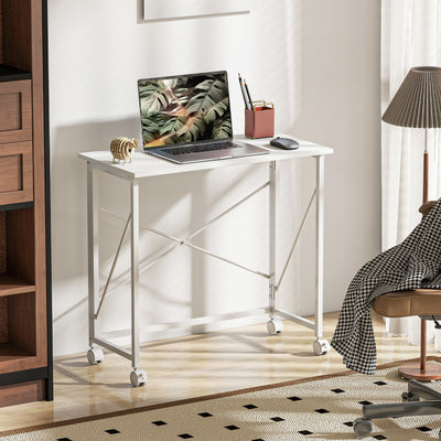 HOMCOM 80 cm Folding Desk on Wheels - White 