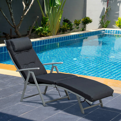 Outsunny Steel Frame Outdoor Garden Padded Sun Lounger w/ Pillow Black 