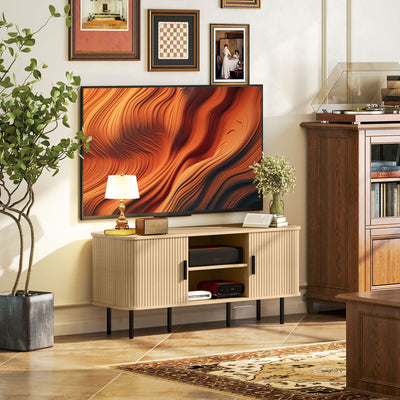 HOMCOM TV Stand Cabinet for TVs up to 55 Inches, TV Unit with Storage Shelves and Cupboard for Living Room, Oak Tone 