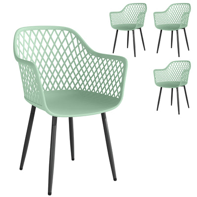 Outsunny Garden Chairs Set of 4, Garden Dining Chairs with Cut Out Diamond Back and Armrests for Patio, Balcony, Terrace, Green 
