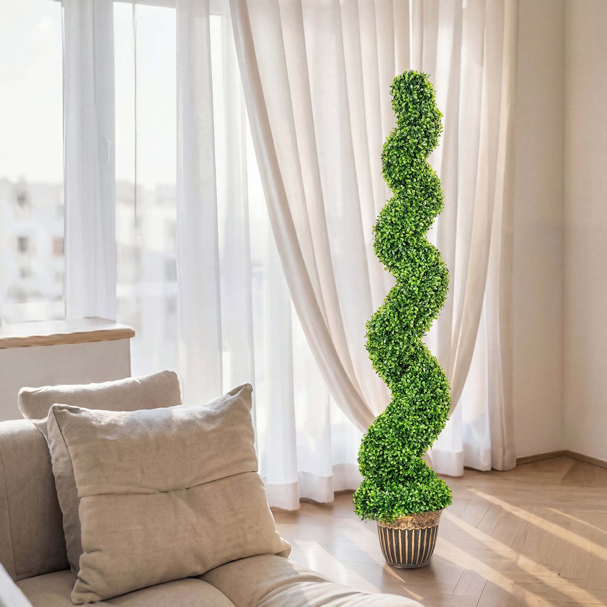 HOMCOM Set of 2 Artificial Plants, Topiary Spiral Boxwood Trees with Pot, for Home Indoor Outdoor Decor, 150cm 