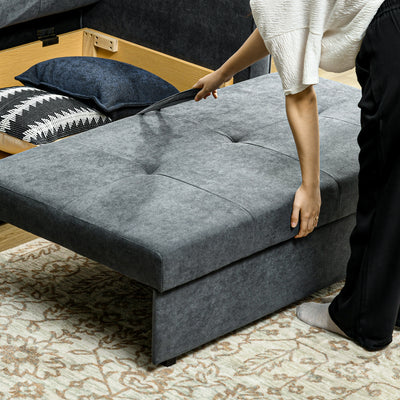 HOMCOM 2 Seater Sofa Bed, Convertible Bed Settee, Modern Fabric Loveseat Sofa Couch with 2 Cushions, Hidden Storage for Living Room, Guest Room, Dark Grey 
