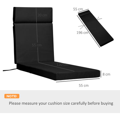 Outsunny Set of 2 Sun Lounger Cushions, Replacement Cushions for Rattan Furniture with Ties, 196 x 55 cm, Black 