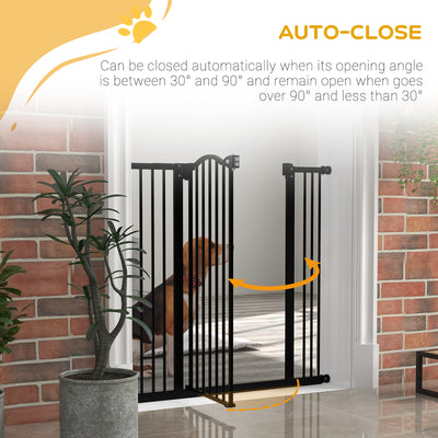 PawHut Pressure Fit Dog Stair Gate No Drilling Safety Gate Auto Close for Doorways, Hallways, 74-100cm Adjustable, 94cm Tall, Black 