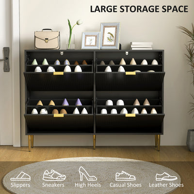 HOMCOM Narrow Shoe Cabinet with 4 Flip Drawers - Black 