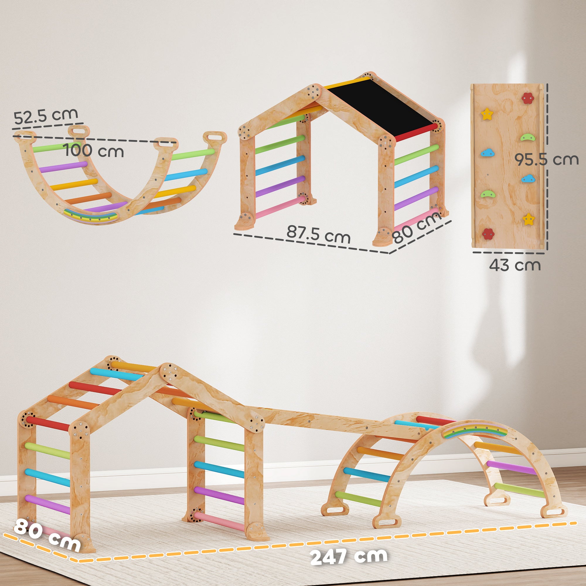 AIYAPLAY 9 in 1 Toddler Climbing Frame with Ramp, Slide, Arch, Ladder, Blackboard for 18-48 Months 