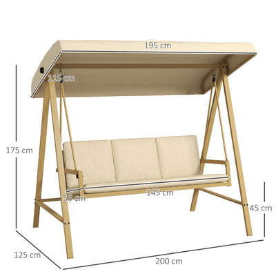 Outsunny Three-Seat Garden Swing Chair, with Adjustable Canopy - Beige 
