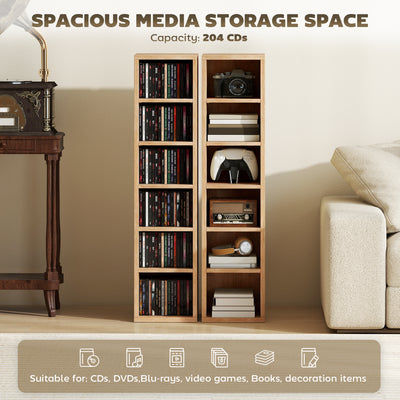 HOMCOM Set of 2 CD Media Display Shelf Unit Tower Rack with Adjustable Shelves, Natural 