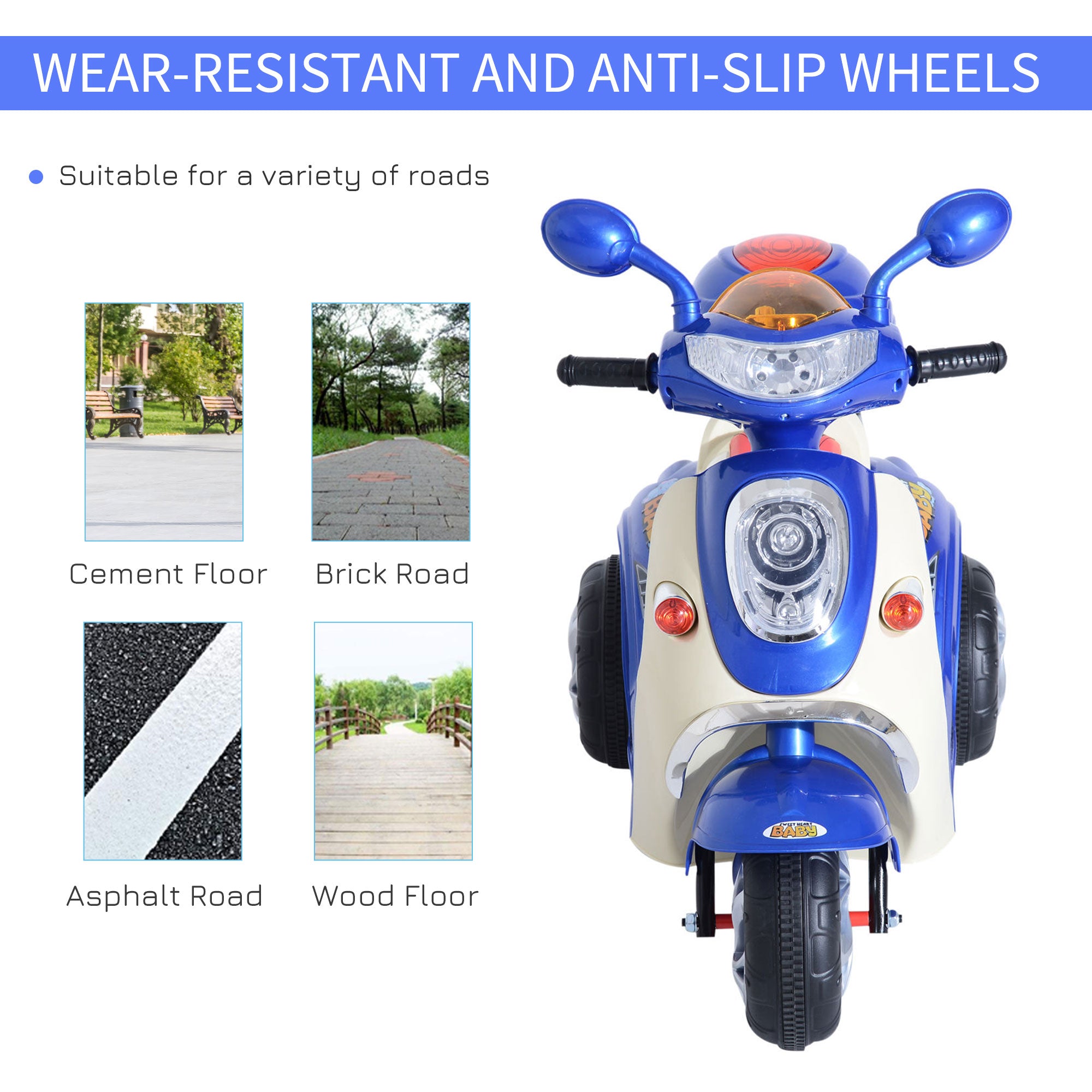 HOMCOM Kids Electric Ride On Toy Car 6V Electric Motorbike with Chargeable Battery Headlight and Music for 3-5 Years - Blue 