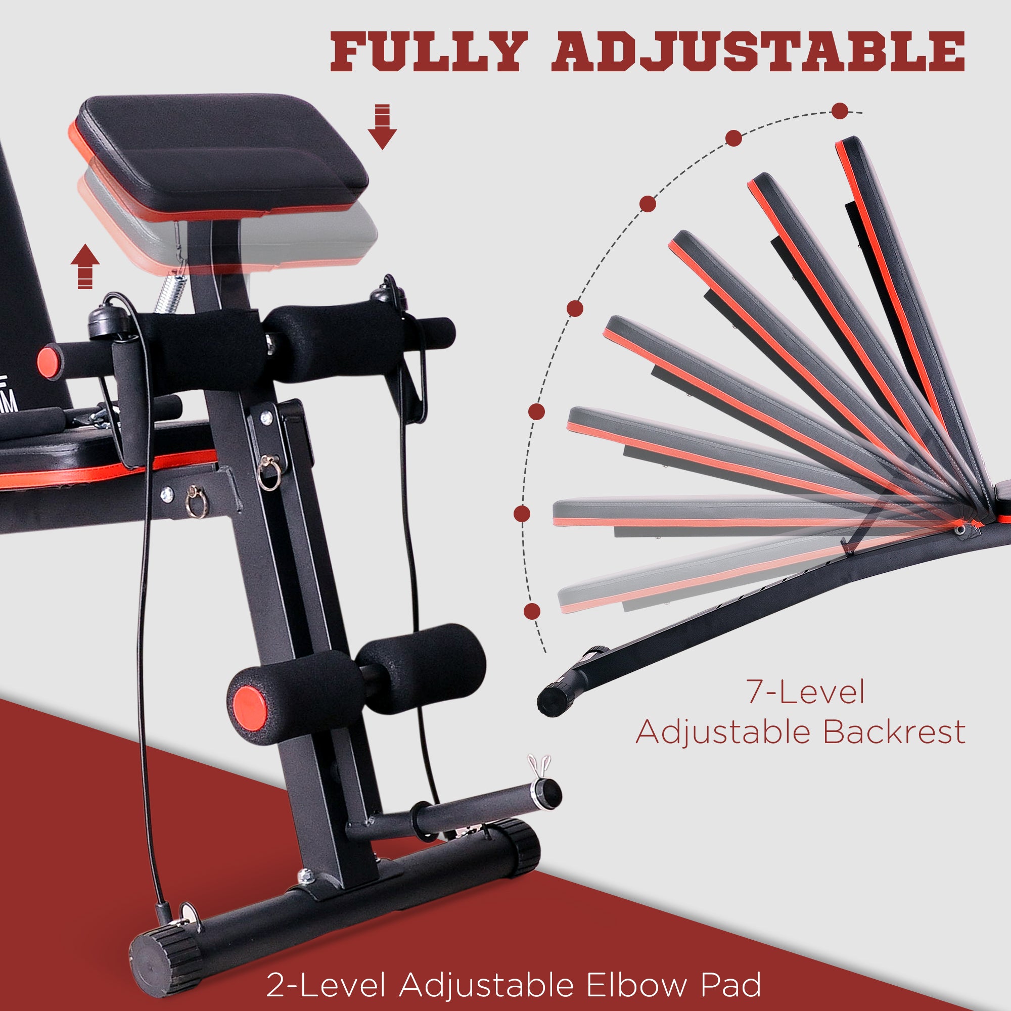 HOMCOM Foldable Weight Bench, Adjustable Strength Training Sit Up Ab Bench, Incline/Decline, Red 