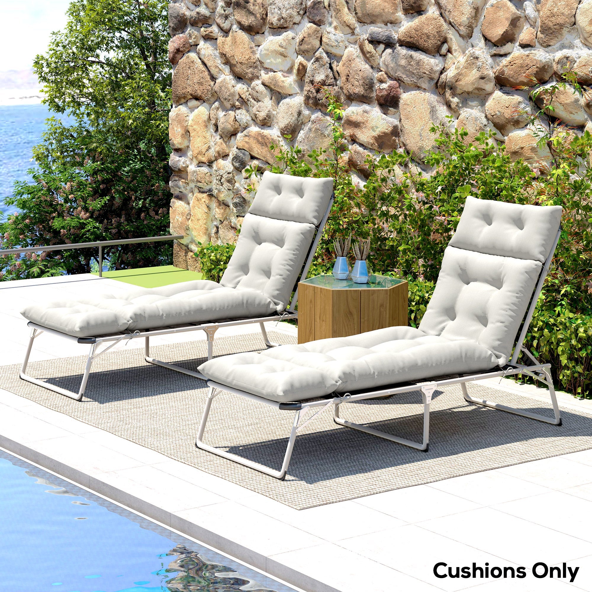 Outsunny Set of Two 190 x 56cm Sun Lounger Cushions - Light Grey 