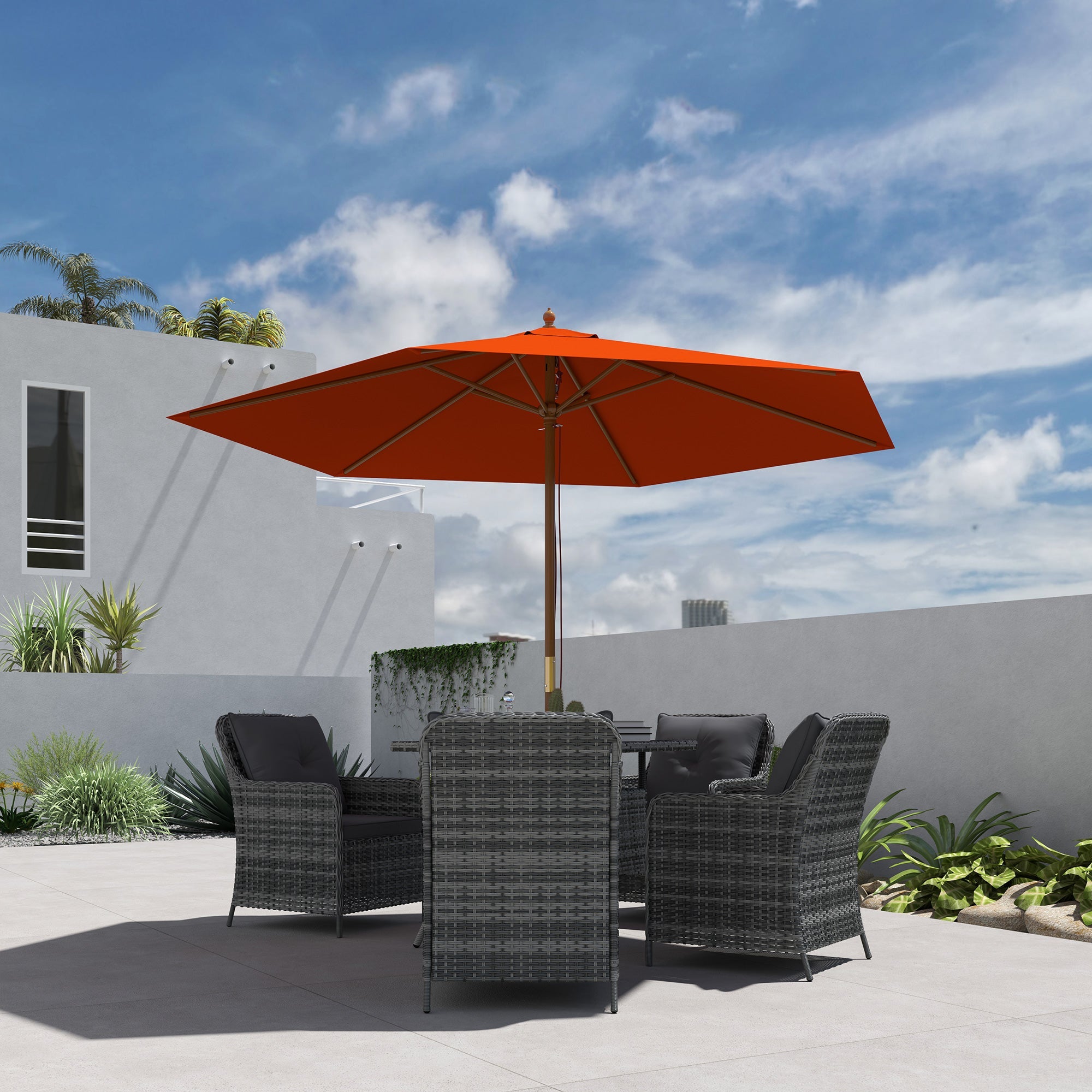 Outsunny 2.5m Wood Garden Parasol Sun Shade Patio Outdoor Wooden Umbrella Canopy Orange 