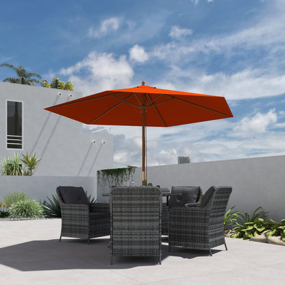 Outsunny 2.5m Wood Garden Parasol Sun Shade Patio Outdoor Wooden Umbrella Canopy Orange 