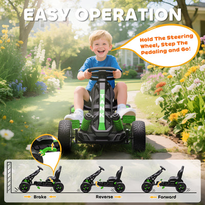 AIYAPLAY Pedal Go Kart for Kids Aged 3-6 Years, with Freewheel System, Brake, EVA Anti-Slip Wheels, Green 