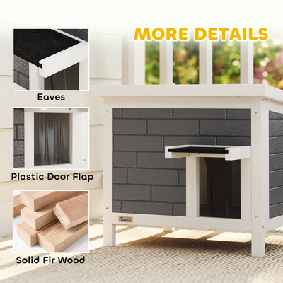 PawHut Outdoor Cat House Insulated with Openable Roof, Weatherproof Feral Cat Shelter for Rabbits, Cats, Grey 
