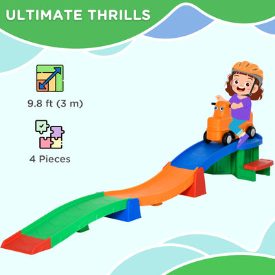 AIYAPLAY 3(m) Four-Piece Ride on Kids Roller Coaster w/ Non-Slip Steps, for Ages 2-5 Years - Multicoloured 
