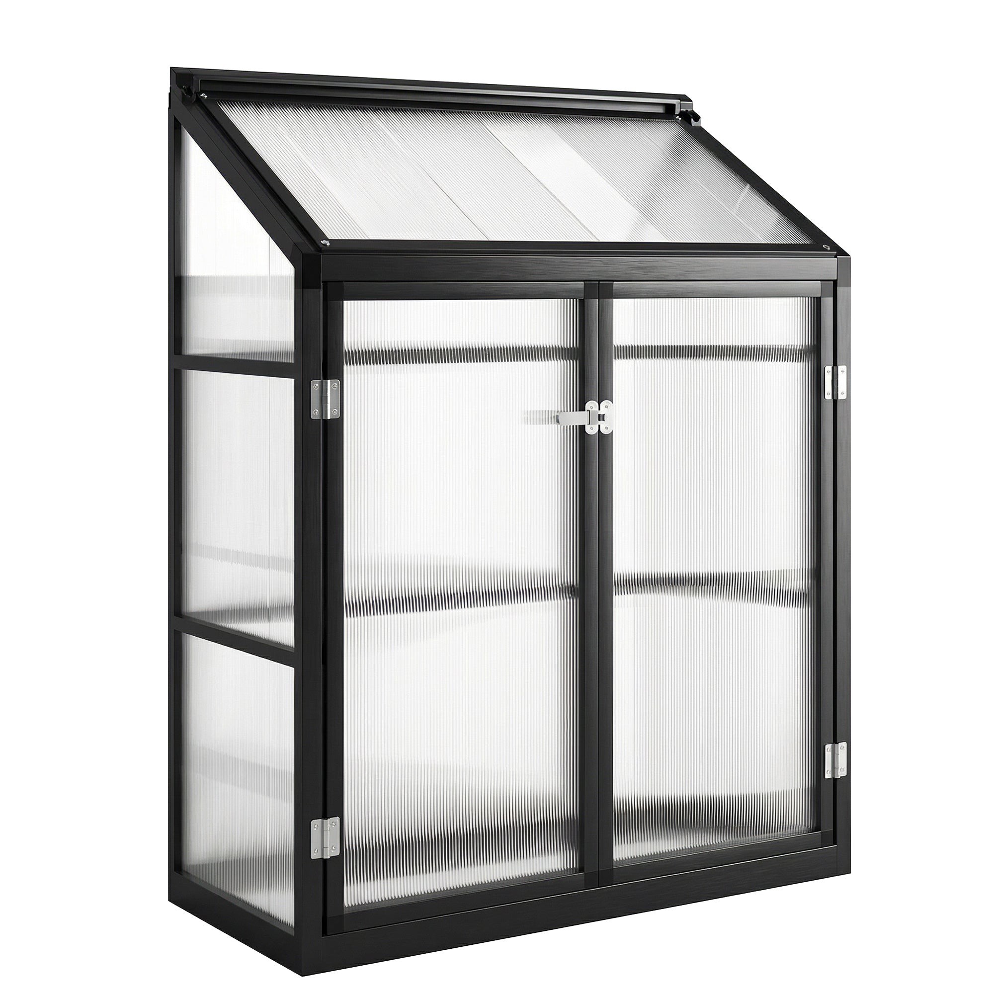 Outsunny Polycarbonate Greenhouse with Hinged Door, Top Vent, Lean-to Green House, Walk-in Greenhouse, 4 x 2ft, Black 