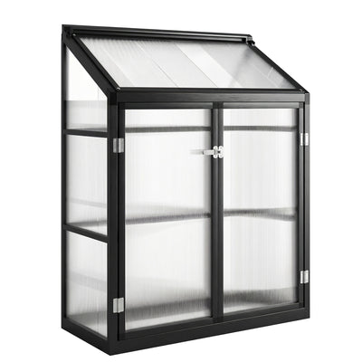 Outsunny Polycarbonate Greenhouse with Hinged Door, Top Vent, Lean-to Green House, Walk-in Greenhouse, 4 x 2ft, Black 