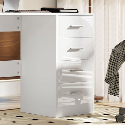 HOMCOM Computer Desk with Drawers, Dressing Table, High Gloss Home Office Writing Workstation, White 