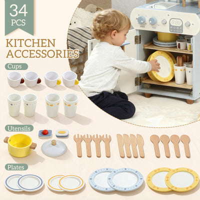 AIYAPLAY Wooden Dishwasher Playset, Kitchen Sink Toys with Faucet, Sink and Accessories, Gift for Boys Girls Toddlers 