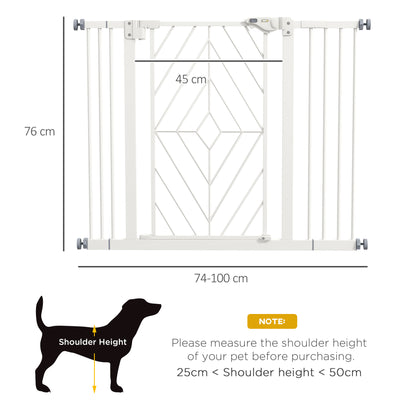 PawHut Pressure Fit Stair Gate Dog Gate w/ Auto Closing Door, Double Locking, Easy Installation, for 74-100cm Openings - White 