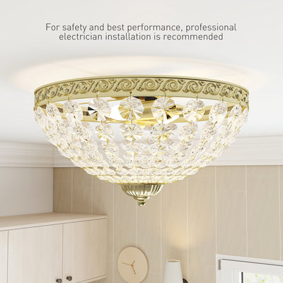 HOMCOM Crystal Chandelier Ceiling Light with 168 Octagonal Beads, Vintage 2-Light Flush Mount Ceiling Light for Living Room, Bedroom, Hallway, Dining Room, Gold Tone 