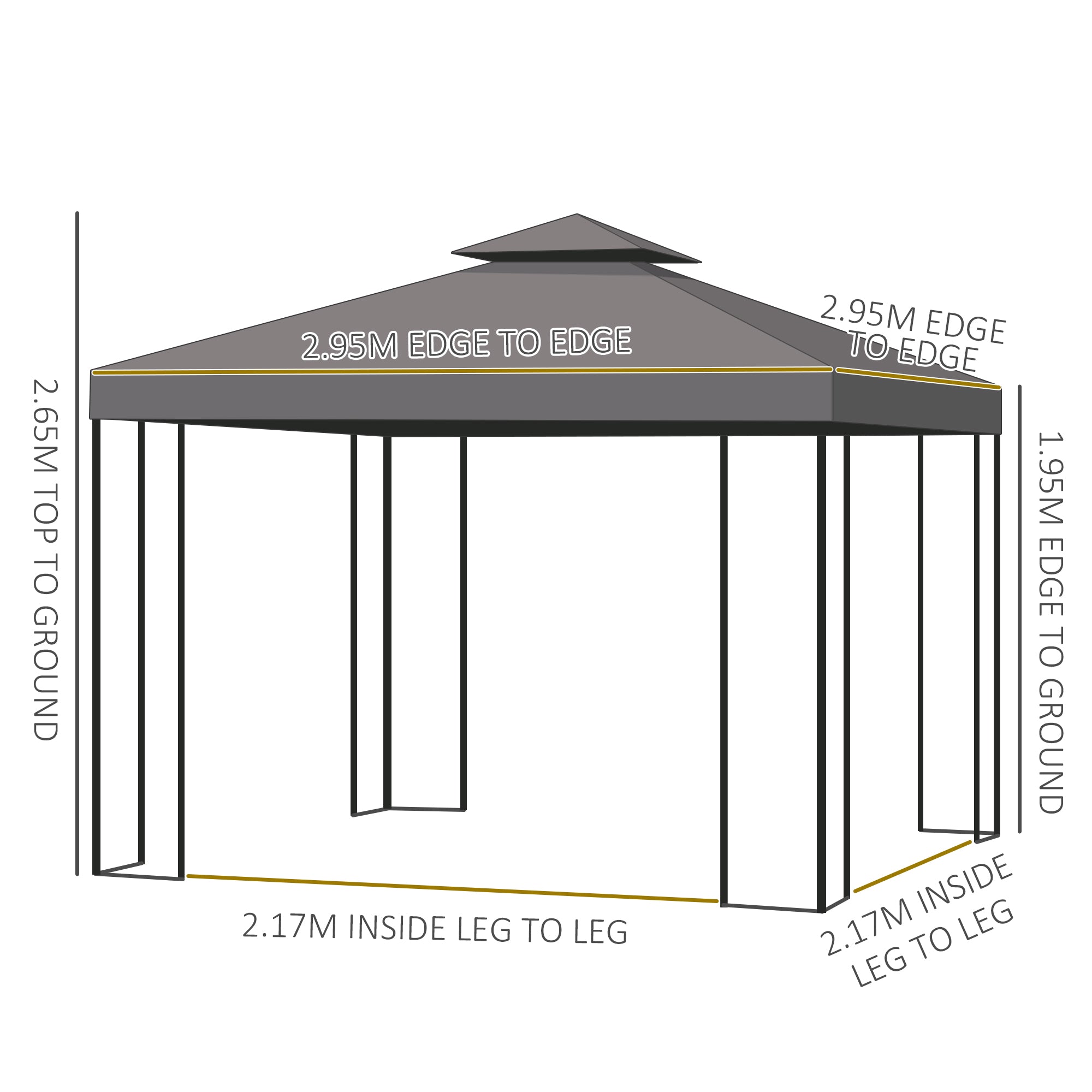 Outsunny 3 x 3 m Garden Gazebo Double Roof Marquee Patio Wedding Party Tent Canopy Shelter with Sidewalls (Brown) 