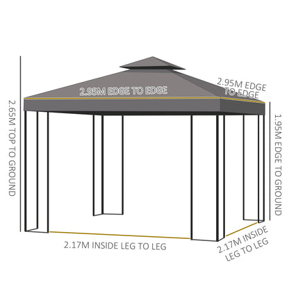 Outsunny 3 x 3 m Garden Gazebo Double Roof Marquee Patio Wedding Party Tent Canopy Shelter with Sidewalls (Brown) 