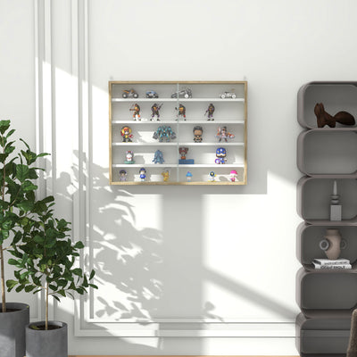 HOMCOM 5-Tier Wall Display Shelf Unit Cabinet w/ 4 Adjustable Shelves Glass Doors Home Office Ornaments 60x80cm Natural 