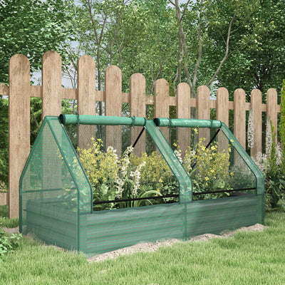 Outsunny Metal Planter Box with Cover, Raised Garden Bed with Greenhouse, for Herbs and Vegetables, Green and Dark Grey 