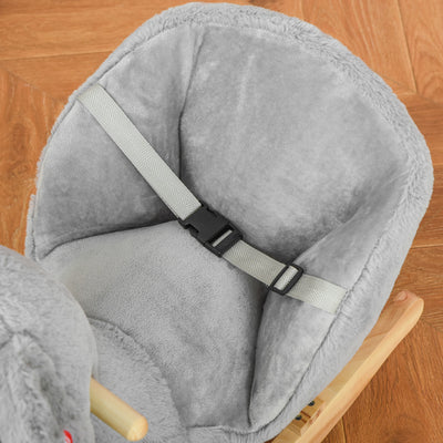 HOMCOM Kids Toddler Rocking Horse Plush Ride On Koala Rocker Wooden Base Seat Safety Belt w/ Gloved Doll Toy for 18-36 Months Grey 