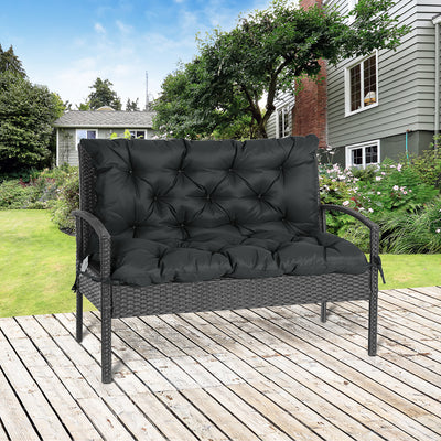Outsunny 2 Seater Bench Cushion, Garden Chair Cushion with Back and Ties for Indoor and Outdoor Use, 98 x 100 cm, Black 