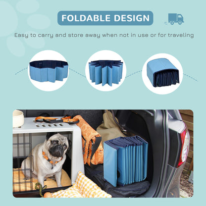 PawHut Foldable Dog Paddling Pool Pet Cat Swimming Pool Indoor/Outdoor Collapsible Summer Bathing Tub Shower Tub Puppy Washer (Φ140 x 30H (cm), Blue) 