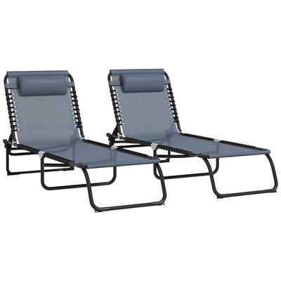 Outsunny Set of Two Folding Sun Loungers, with Four-Position Backs - Grey 
