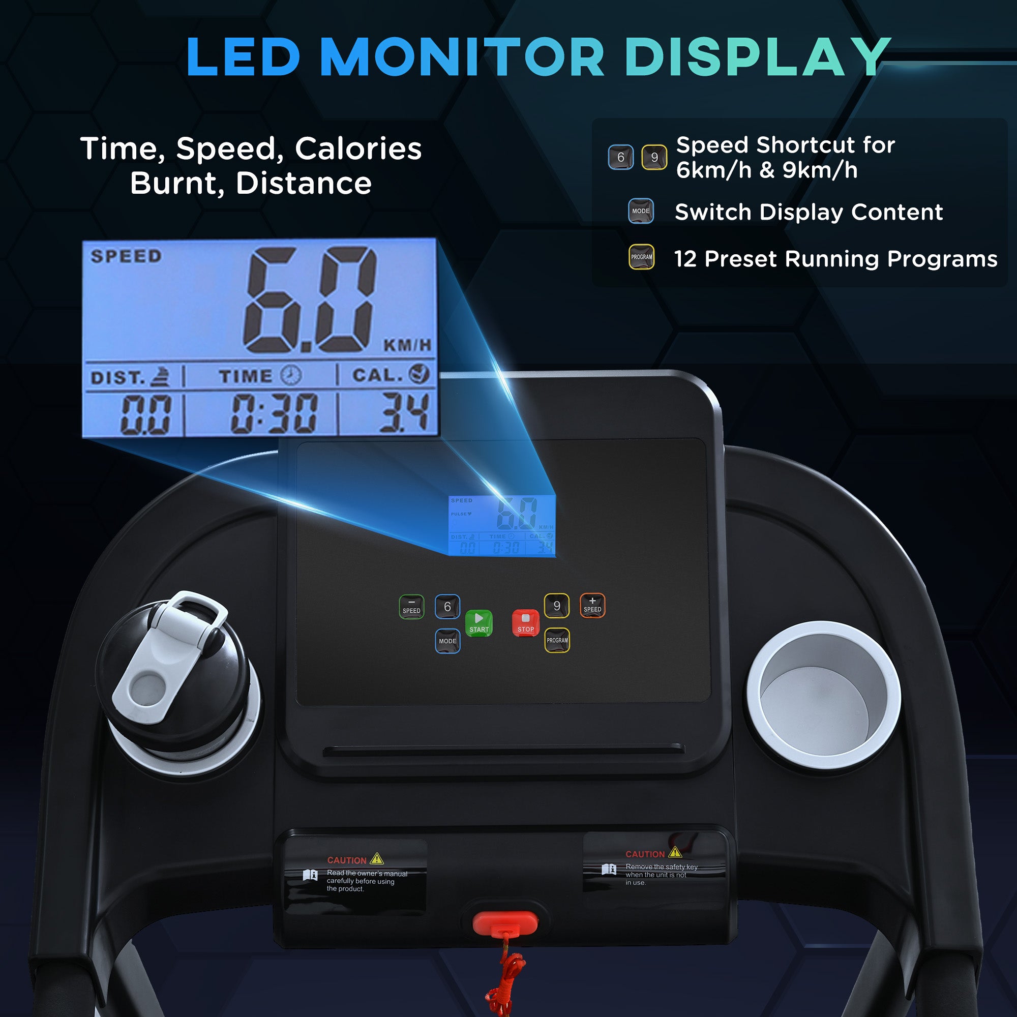 HOMCOM Treadmill Electric Motorised Running Machine w/ LED Display 