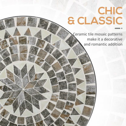 Outsunny Round Mosaic Tabletop Garden Table - Grey/Black 