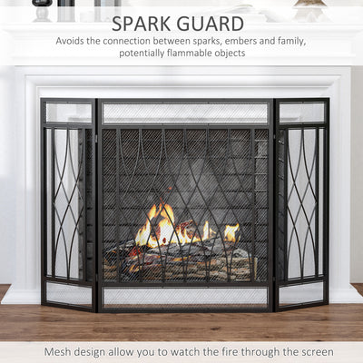 HOMCOM 126cm 3-Panel Metal Folding Fireplace Screen Heat Flame Protective Guard Child Pet Home Spark Barrier Surround w/ Mesh Pattern 