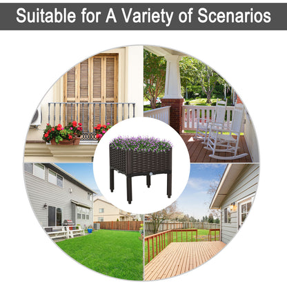 Outsunny Set of 1 26L Garden Raised Bed Elevated Patio Flower Plant Planter Box PP Vegetables Planting Container, Brown 