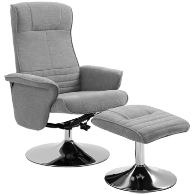 HOMCOM Swivel Recliner Chair with Footstool, Velvet Recliner Armchair with Ottoman, Steel Base, Upholstered Reclining Chair for Living Room, Bedroom, Office, Grey 