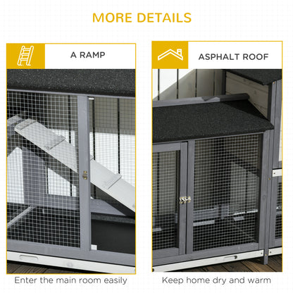 PawHut 2-Tier Large Rabbit Hutch Outdoor with Double Side Run Boxes, No-leak Plastic Tray, Ramp, 230 x 53 x 93.5cm, Light Grey